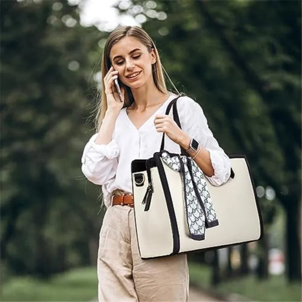 Laptop Tote Bag for Women 15.6 Inch Leather Work Bags Teacher Computer Purse